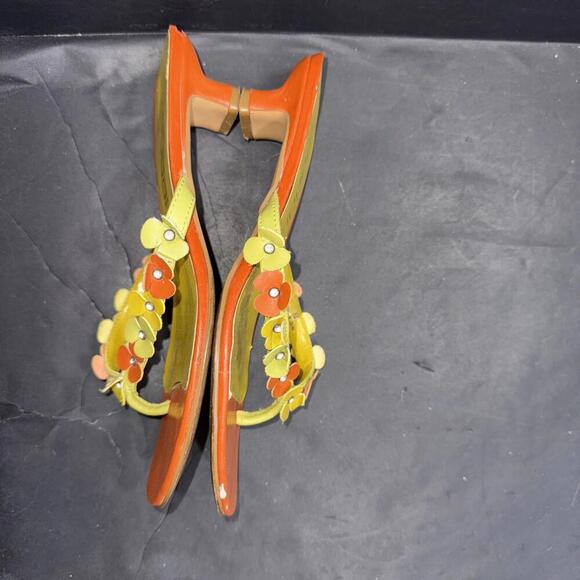 Moda Spana Orange Yellow Kitten Heel Flip Flop Floral Preppy Vintage Y2K Sz 6 - Picture 15 of 15
